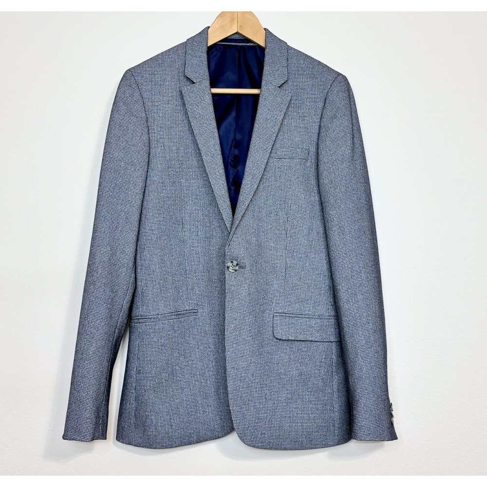 Topman Mens Blazer 38R Blue Gray One Button Sport Coat Slim Fit Single Vented